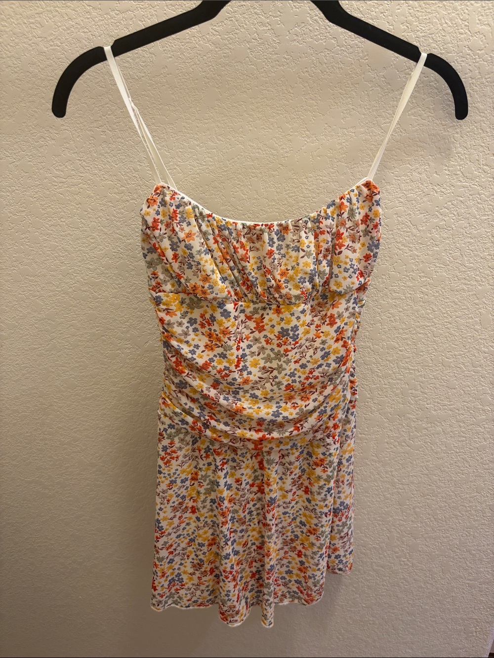 WinWin White Floral Spaghetti-Strap Mini Dress with Multicolor Flowers